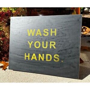 WASH YOUR HANDS 11x14" Wooden Box Sign w Gold/Metallic Letters-Bathroom Wall Art